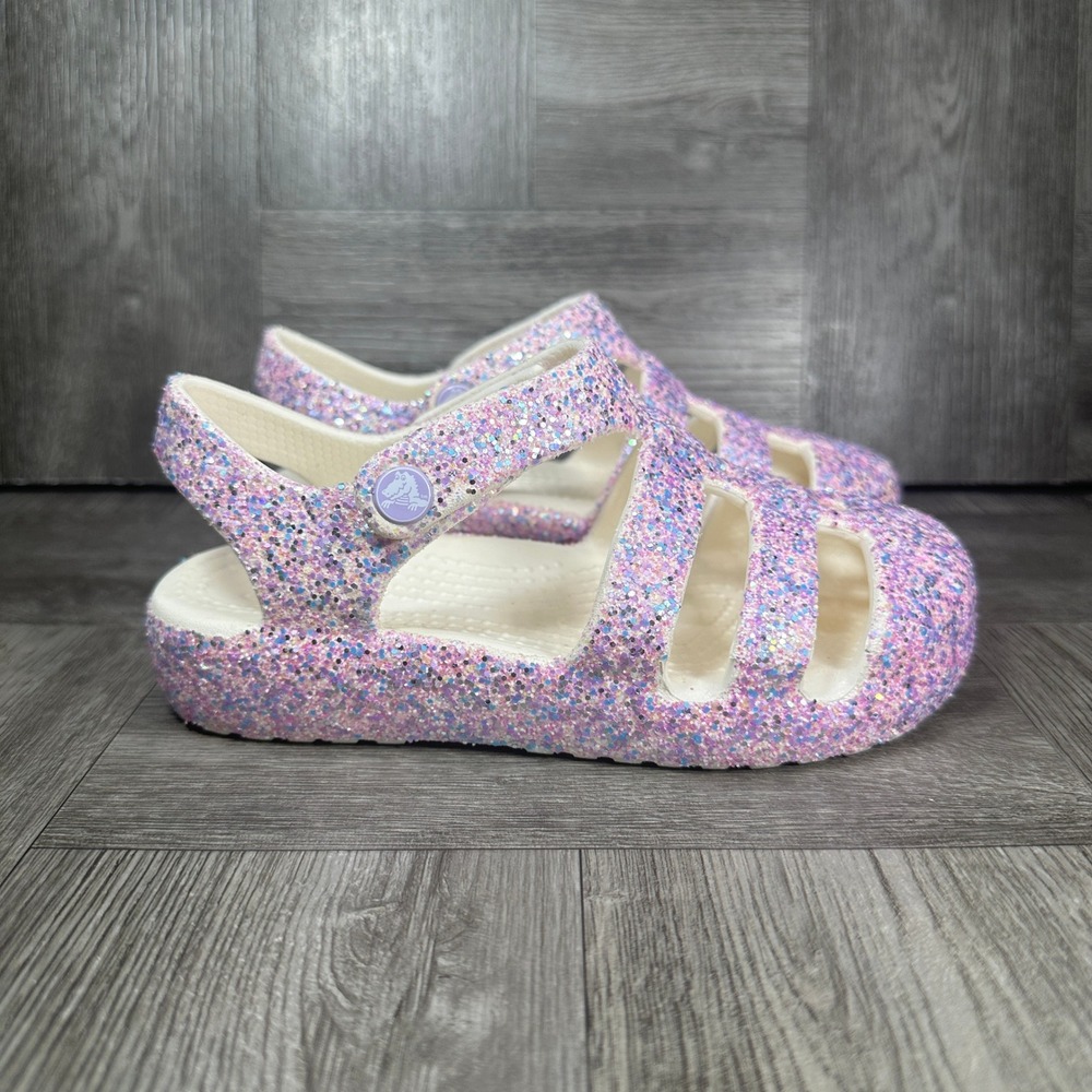 Crocs Fisherman Sandal Kids C11 Pink Glitter Sparkly Lightweight NEW